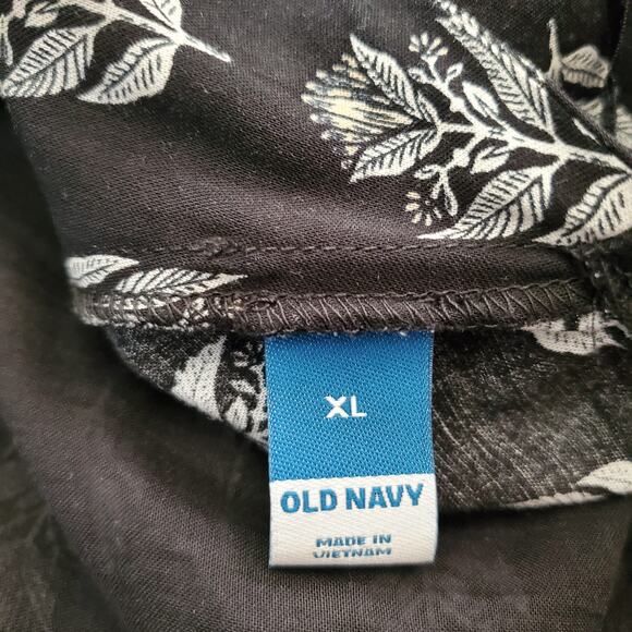 Old Navy Womens XL Knee Length Dress Puff‎ Sleeve Tie Back Cut Out Black Floral - Picture 5 of 5